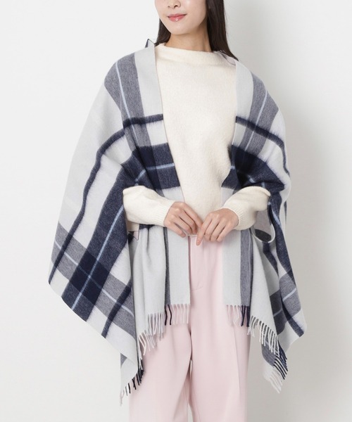 マッキントッシュフィロソフィーのウール100%チェックポンチョストール ウール100％ ポンチョストール ”チェック”（ストール/ショール