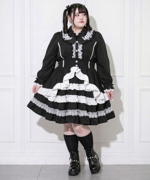 DearMyLoveWhip(ディアマイラブホイップ)の「【大きいサイズ】フリルたっぷりリボンスカート(スカート・レディース・ブラック×ホワイト/ブラック×ピンク/ベビーピンク/ブルーグレー・4L/6L/5L)」の18枚目の写真