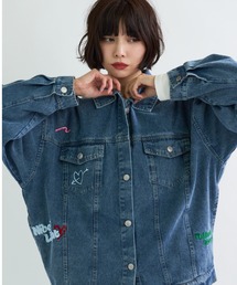 A.D.C.L. | ランダム刺繍ワッペン付き オーバーサイズ ビックシルエット デニムジャケット(Gジャン)(デニムジャケット)