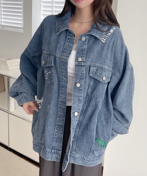 A.D.C.L.（エーディーシーエル）の「ランダム刺繍ワッペン付き オーバーサイズ ビックシルエット デニムジャケット（Gジャン）（デニムジャケット・レディース・ネイビー/ブルー・M/L）」の8枚目の写真