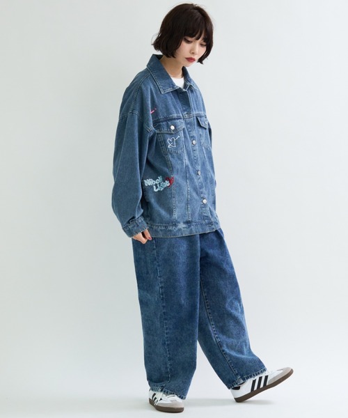 A.D.C.L.(エーディーシーエル)の「ランダム刺繍ワッペン付き オーバーサイズ ビックシルエット デニムジャケット(Gジャン)(デニムジャケット・レディース・ネイビー/ブルー・M/L)」の12枚目の写真
