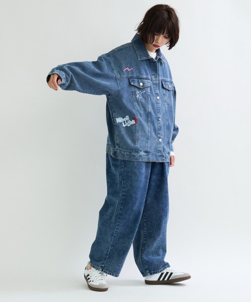 A.D.C.L.(エーディーシーエル)の「ランダム刺繍ワッペン付き オーバーサイズ ビックシルエット デニムジャケット(Gジャン)(デニムジャケット・レディース・ネイビー/ブルー・M/L)」の13枚目の写真