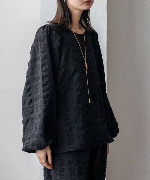 No Rule No Line（ノール－ルノーライン）の「ボリュームスリーブブラウス セレモニー オケージョン 結婚式 セットアップ対応 カセットスタイル対応(別売り)（Tシャツ/カットソー・レディース・ブラック/ホワイト・FREE）」の14枚目の写真