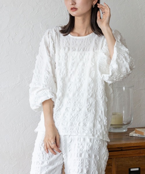 No Rule No Line（ノール－ルノーライン）の「ボリュームスリーブブラウス セレモニー オケージョン 結婚式 セットアップ対応 カセットスタイル対応(別売り)（Tシャツ/カットソー・レディース・ブラック/ホワイト・FREE）」の3枚目の写真