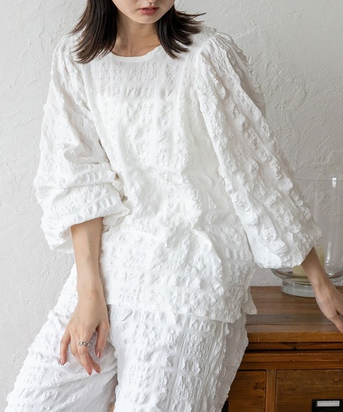 No Rule No Line（ノール－ルノーライン）の「ボリュームスリーブブラウス セレモニー オケージョン 結婚式 セットアップ対応 カセットスタイル対応(別売り)（Tシャツ/カットソー・レディース・ブラック/ホワイト・FREE）」の6枚目の写真