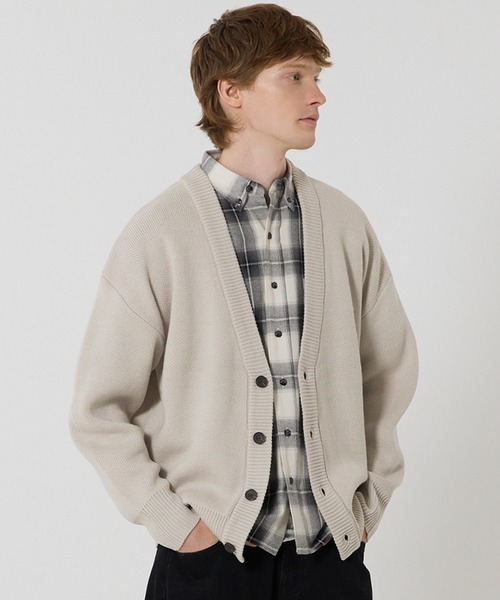 coca（coca）（コカ）の「ダブルジャガードカーディガン（カーディガン/ボレロ・メンズ・ブラック/ライトグレー/ネイビー/ベージュ・XL/M/L）」の2枚目の写真
