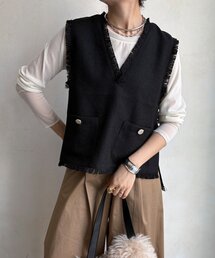 人気❣️DOUDOU カットジョーゼットベスト 黒 カットジョーゼットベスト | DOUDOU(ドゥドゥ)レディース | PAL