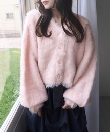 ebure コットンカシミヤ ローゲージカーディガン 幅広短丈 ピンク