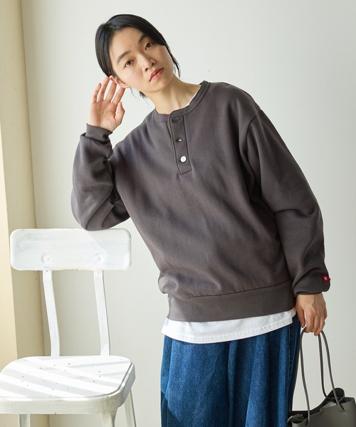 Healthknit（ヘルスニット）の「Healthknit/ヘルスニット Classic sweatshirt henley neck long sleeve ヘンリーネック スウェット（スウェット・メンズ・ブラック/ネイビー/グレー・XL/L/M）」の8枚目の写真
