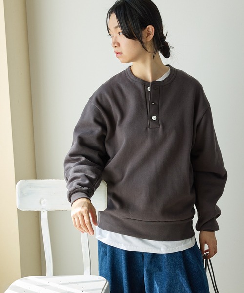 Healthknit（ヘルスニット）の「Healthknit/ヘルスニット Classic sweatshirt henley neck long sleeve ヘンリーネック スウェット（スウェット・メンズ・ブラック/ネイビー/グレー・XL/L/M）」の9枚目の写真