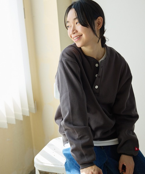 Healthknit（ヘルスニット）の「Healthknit/ヘルスニット Classic sweatshirt henley neck long sleeve ヘンリーネック スウェット（スウェット・メンズ・ブラック/ネイビー/グレー・XL/L/M）」の10枚目の写真