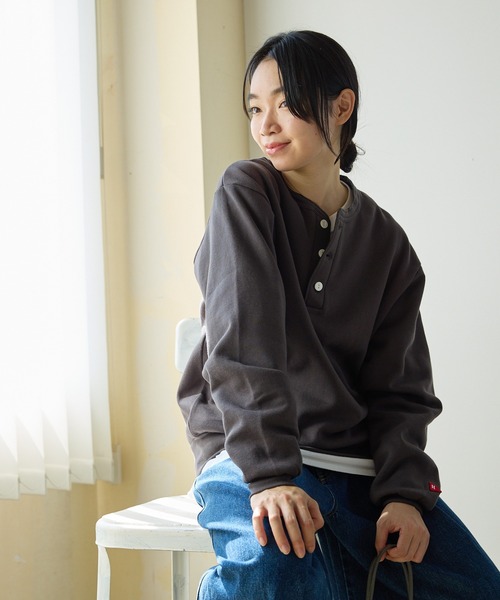 Healthknit（ヘルスニット）の「Healthknit/ヘルスニット Classic sweatshirt henley neck long sleeve ヘンリーネック スウェット（スウェット・メンズ・ブラック/ネイビー/グレー・XL/L/M）」の11枚目の写真