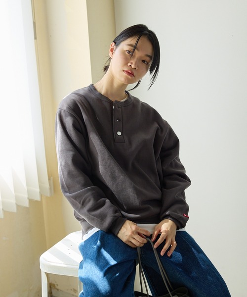 Healthknit（ヘルスニット）の「Healthknit/ヘルスニット Classic sweatshirt henley neck long sleeve ヘンリーネック スウェット（スウェット・メンズ・ブラック/ネイビー/グレー・XL/L/M）」の12枚目の写真
