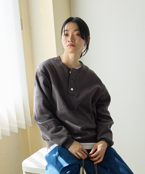 Healthknit（ヘルスニット）の「Healthknit/ヘルスニット Classic sweatshirt henley neck long sleeve ヘンリーネック スウェット（スウェット・メンズ・ブラック/ネイビー/グレー・XL/L/M）」の4枚目の写真