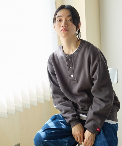 Healthknit（ヘルスニット）の「Healthknit/ヘルスニット Classic sweatshirt henley neck long sleeve ヘンリーネック スウェット（スウェット・メンズ・ブラック/ネイビー/グレー・XL/L/M）」の5枚目の写真