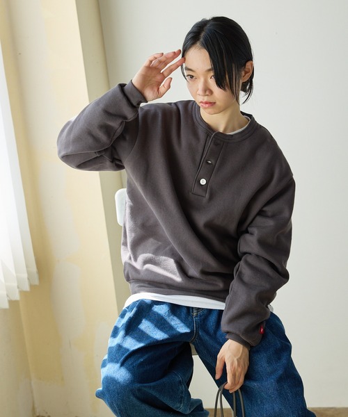 Healthknit（ヘルスニット）の「Healthknit/ヘルスニット Classic sweatshirt henley neck long sleeve ヘンリーネック スウェット（スウェット・メンズ・ブラック/ネイビー/グレー・XL/L/M）」の6枚目の写真