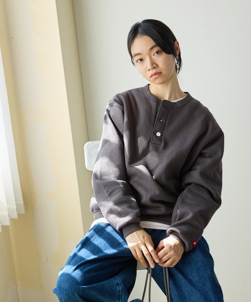 Healthknit（ヘルスニット）の「Healthknit/ヘルスニット Classic sweatshirt henley neck long sleeve ヘンリーネック スウェット（スウェット・メンズ・ブラック/ネイビー/グレー・XL/L/M）」の7枚目の写真