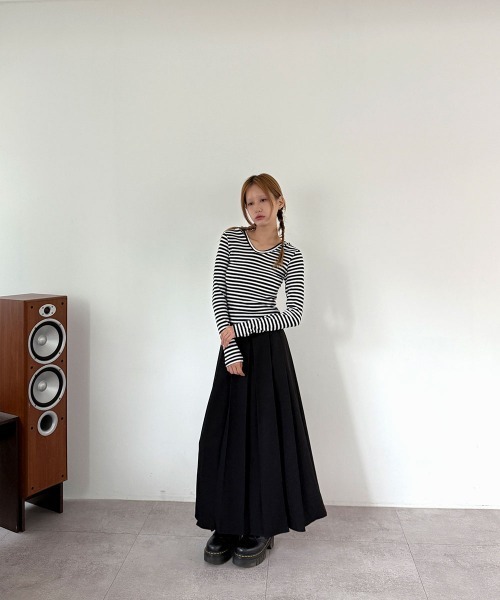 4INT.（フォイント）の「ボーダー ロングスリーブ フード付き ニット トップス（Tシャツ/カットソー・レディース・ブラック/チャコール/ブラウン・FREE）」の10枚目の写真