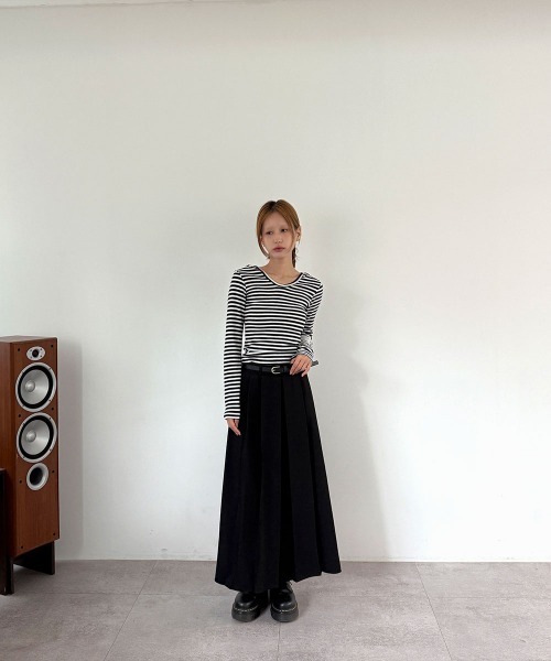4INT.（フォイント）の「ボーダー ロングスリーブ フード付き ニット トップス（Tシャツ/カットソー・レディース・ブラック/チャコール/ブラウン・FREE）」の11枚目の写真