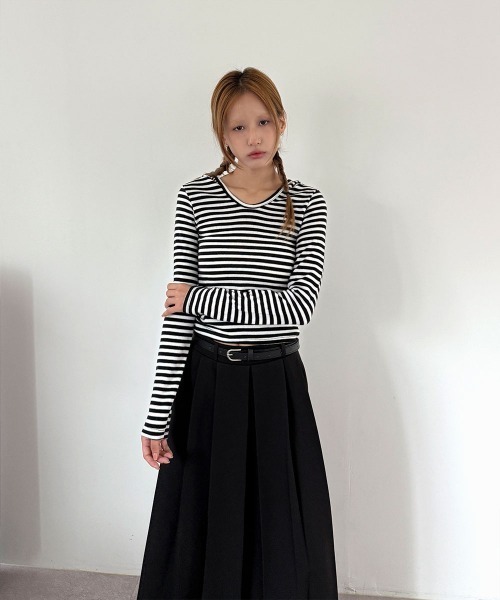 4INT.（フォイント）の「ボーダー ロングスリーブ フード付き ニット トップス（Tシャツ/カットソー・レディース・ブラック/チャコール/ブラウン・FREE）」の12枚目の写真