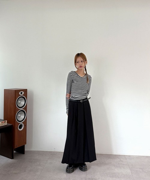 4INT.（フォイント）の「ボーダー ロングスリーブ フード付き ニット トップス（Tシャツ/カットソー・レディース・ブラック/チャコール/ブラウン・FREE）」の13枚目の写真