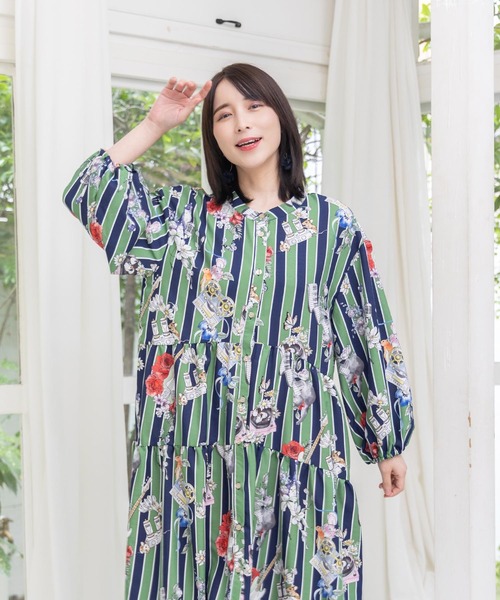 ScoLar（スカラー）の「153650：音楽orPOP柄ワンピース（ワンピース・レディース・ブラック/グリーン・M）」の20枚目の写真