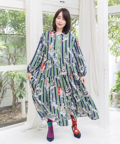 ScoLar（スカラー）の「153650：音楽orPOP柄ワンピース（ワンピース・レディース・ブラック/グリーン・M）」の18枚目の写真