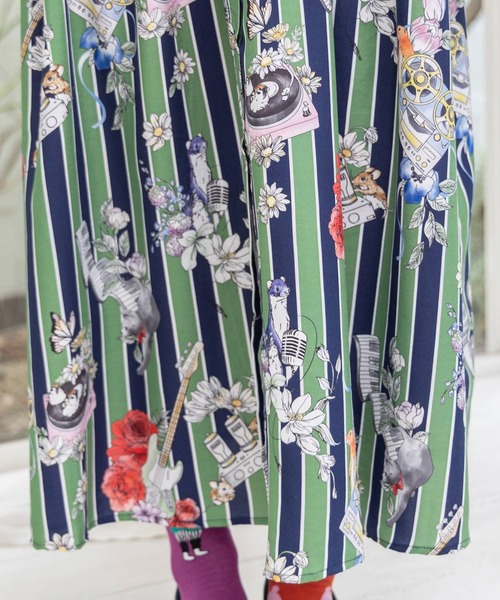 ScoLar（スカラー）の「153650：音楽orPOP柄ワンピース（ワンピース・レディース・ブラック/グリーン・M）」の19枚目の写真