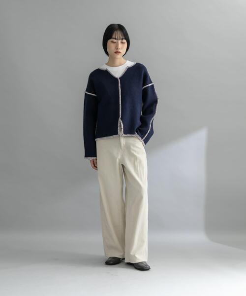 KBF（ケイビーエフ）の「『WEB/一部店舗限定』カラーハンドステッチ2WAYニット（ニット/セーター・レディース・ネイビー/ブラック/アイボリー・ONE）」の7枚目の写真
