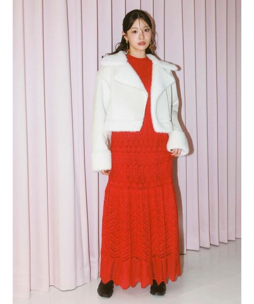 MERCURYDUO(マーキュリーデュオ)の「モヘヤニットスカシアミワンピース(ワンピース・レディース・オフホワイト/ブルー/レッド・SMALL/MEDIUM)」の15枚目の写真