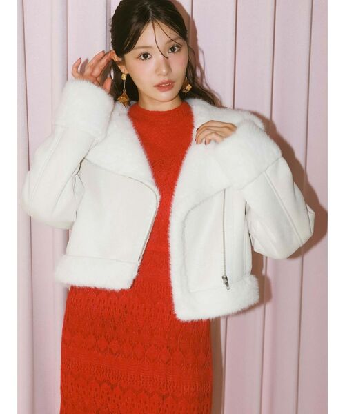 MERCURYDUO(マーキュリーデュオ)の「モヘヤニットスカシアミワンピース(ワンピース・レディース・オフホワイト/ブルー/レッド・SMALL/MEDIUM)」の16枚目の写真