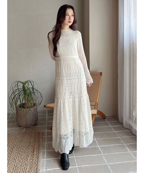 新品タグ付き✨【TODAYFUL】キッドモヘヤニット　エクリュ　白　定価3.1万 セール】モヘヤニットスカシアミワンピース（ワンピース）｜MERCURYDUO