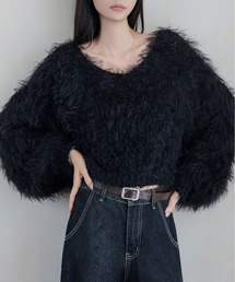 ふんわりシャギーニットクロップド丈トップス