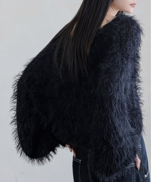 FINEnough(ファインナフ)の「ふんわりシャギーニットクロップド丈トップス(ニット/セーター・レディース・ベージュ/ホワイト/ブラック/グレー・FREE)」の10枚目の写真