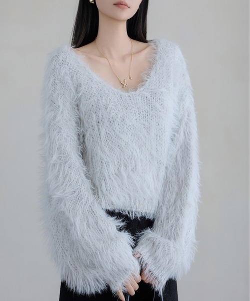 FINEnough(ファインナフ)の「ふんわりシャギーニットクロップド丈トップス(ニット/セーター・レディース・ベージュ/ホワイト/ブラック/グレー・FREE)」の19枚目の写真