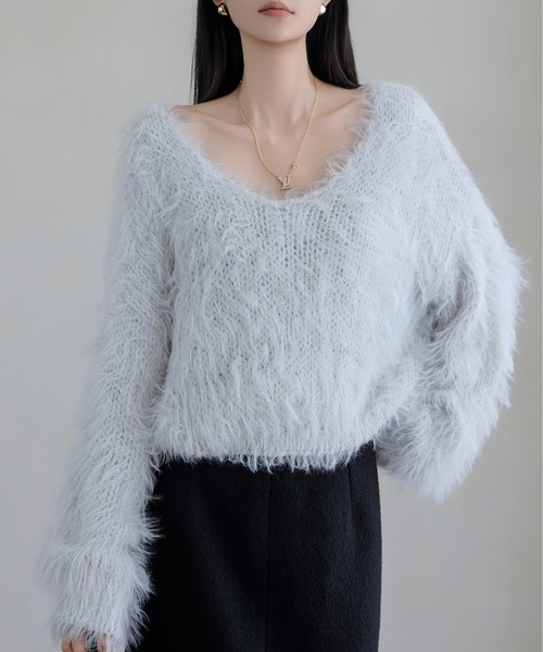 FINEnough(ファインナフ)の「ふんわりシャギーニットクロップド丈トップス(ニット/セーター・レディース・ベージュ/ホワイト/ブラック/グレー・FREE)」の20枚目の写真