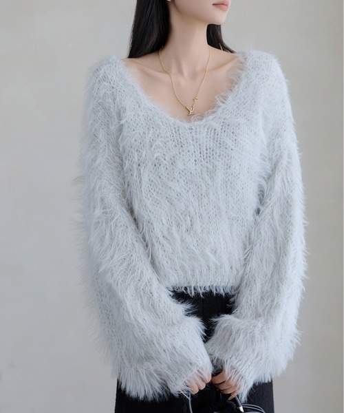 FINEnough(ファインナフ)の「ふんわりシャギーニットクロップド丈トップス(ニット/セーター・レディース・ベージュ/ホワイト/ブラック/グレー・FREE)」の21枚目の写真