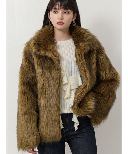 セール】フェイクファーラインジャガードコート（ステンカラー