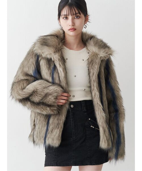 MURUA(ムルーア) フェイクファーラインジャガードコート セール】フェイクファーラインジャガードコート（ステンカラー