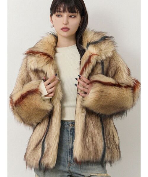 セール】フェイクファーラインジャガードコート（ステンカラーコート