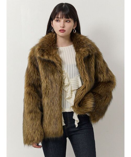 セール】フェイクファーラインジャガードコート（ステンカラーコート