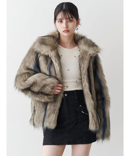 MURUA(ムルーア) フェイクファーラインジャガードコート セール】フェイクファーラインジャガードコート（ステンカラーコート