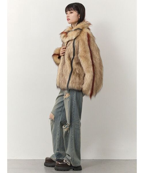 セール】フェイクファーラインジャガードコート（ステンカラーコート