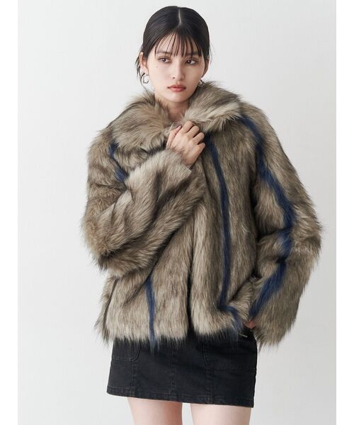 MURUA(ムルーア) フェイクファーラインジャガードコート フェイクファーラインジャガードコート（ステンカラーコート）｜MURUA