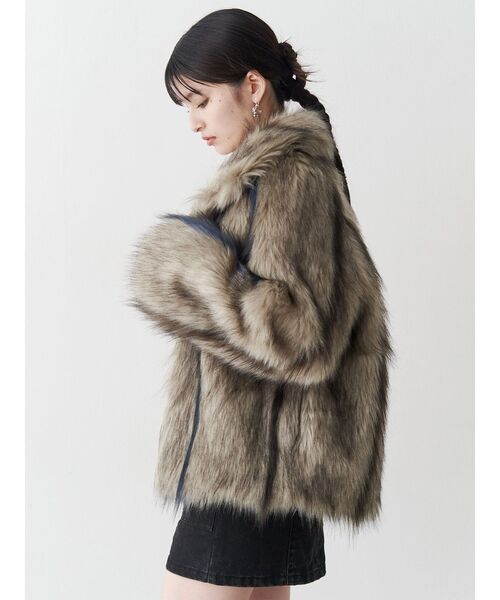 セール】フェイクファーラインジャガードコート（ステンカラーコート