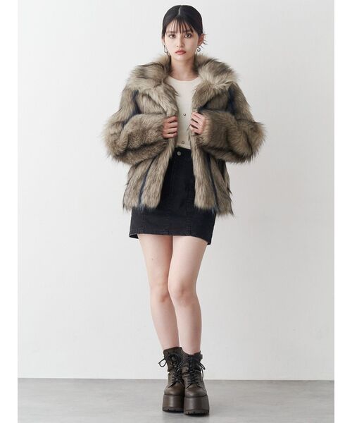 セール】フェイクファーラインジャガードコート（ステンカラーコート