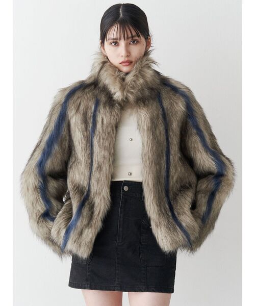 セール】フェイクファーラインジャガードコート（ステンカラーコート