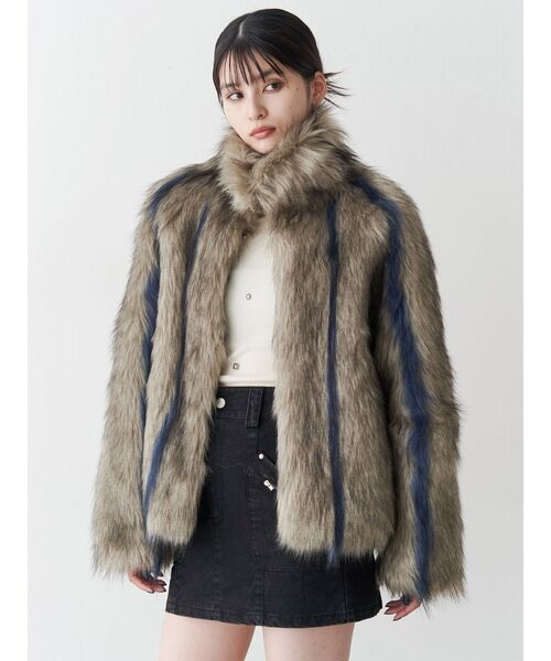 MURUA（ムルーア）の「フェイクファーラインジャガードコート（ステンカラーコート・レディース・その他/グレー/ブラウン・FREE）」の20枚目の写真