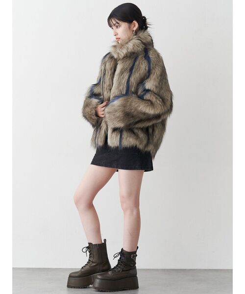 セール】フェイクファーラインジャガードコート（ステンカラーコート