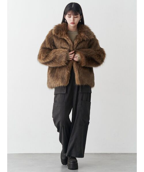 セール】フェイクファーラインジャガードコート（ステンカラーコート